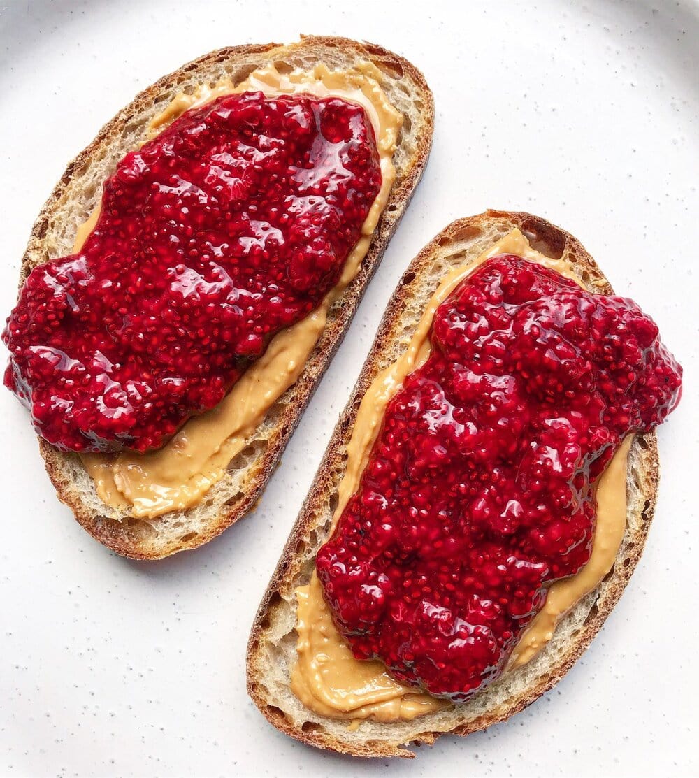 Berry chia jam with peanut butter on toast. 