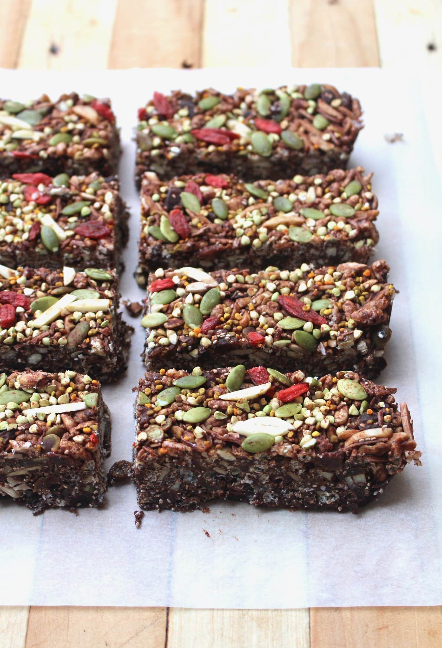 Slabs of chocolate rice crispy bars.