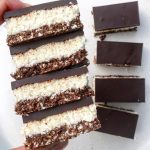 Slices of coconut, chocolate and peppermint slice.