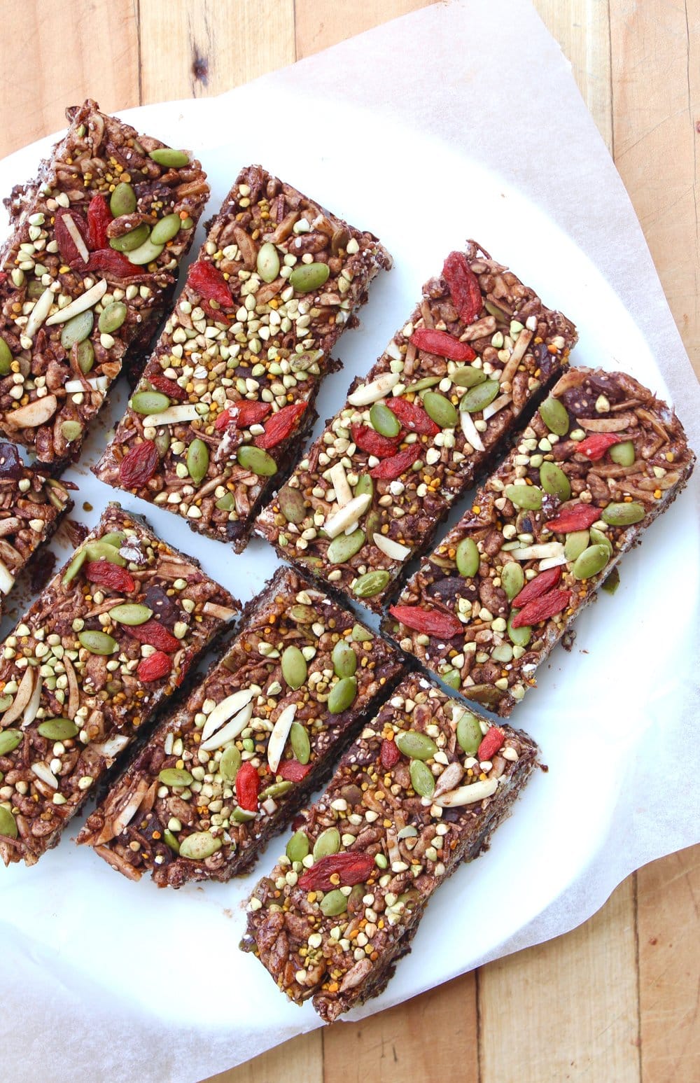 Chocolate rice crispy bars cut into slabs. 