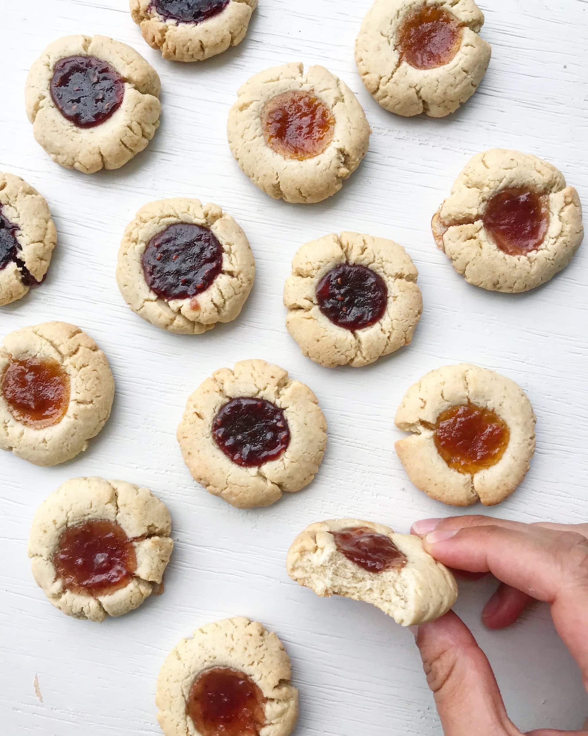 Jam drop biscuits with strawberry, apricot and blackcurrant jam middles. 