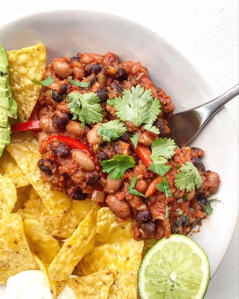 Close up of chili sin carne.