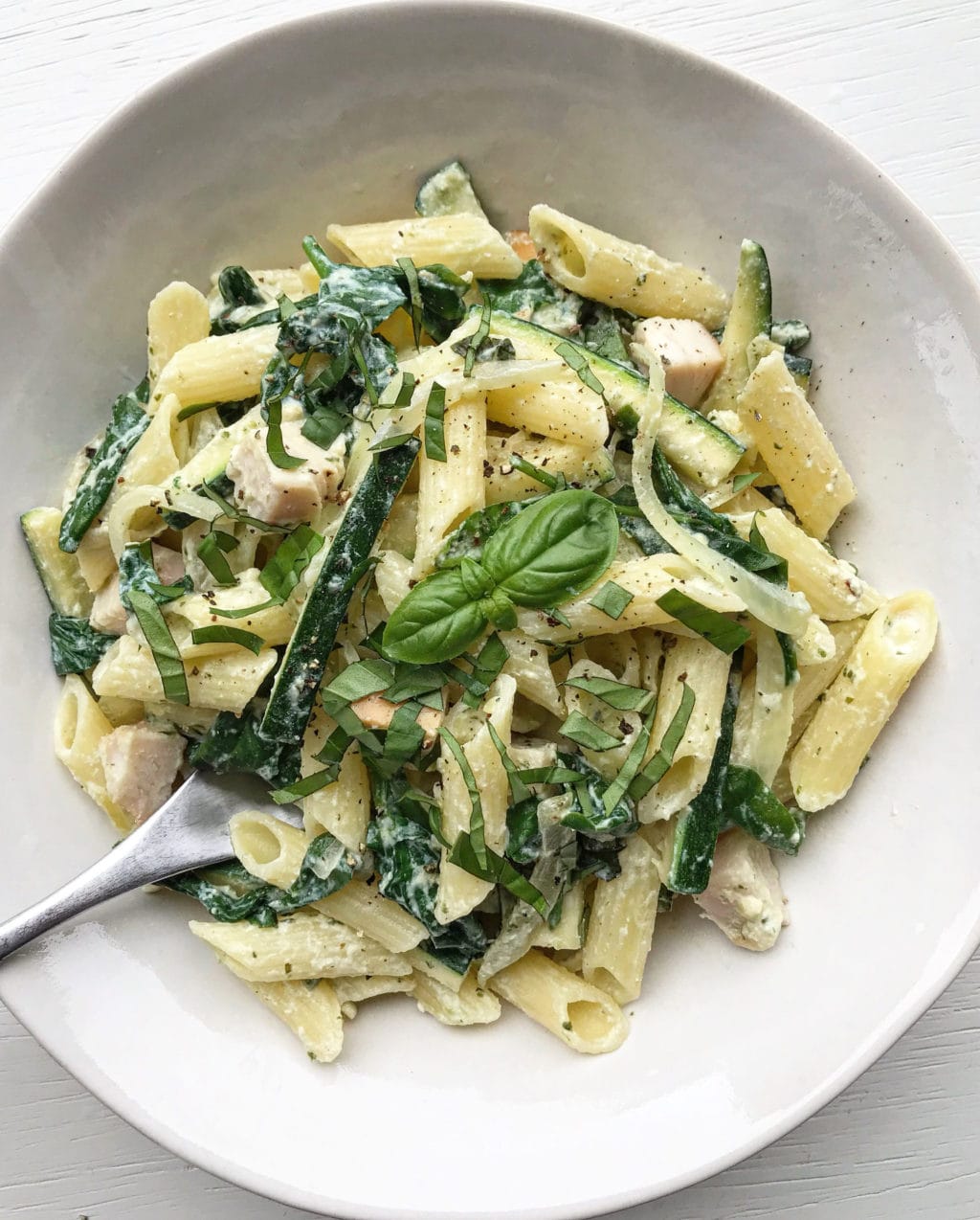 20-Minute Creamy Ricotta-Pesto Chicken Pasta - Nourish & Tempt