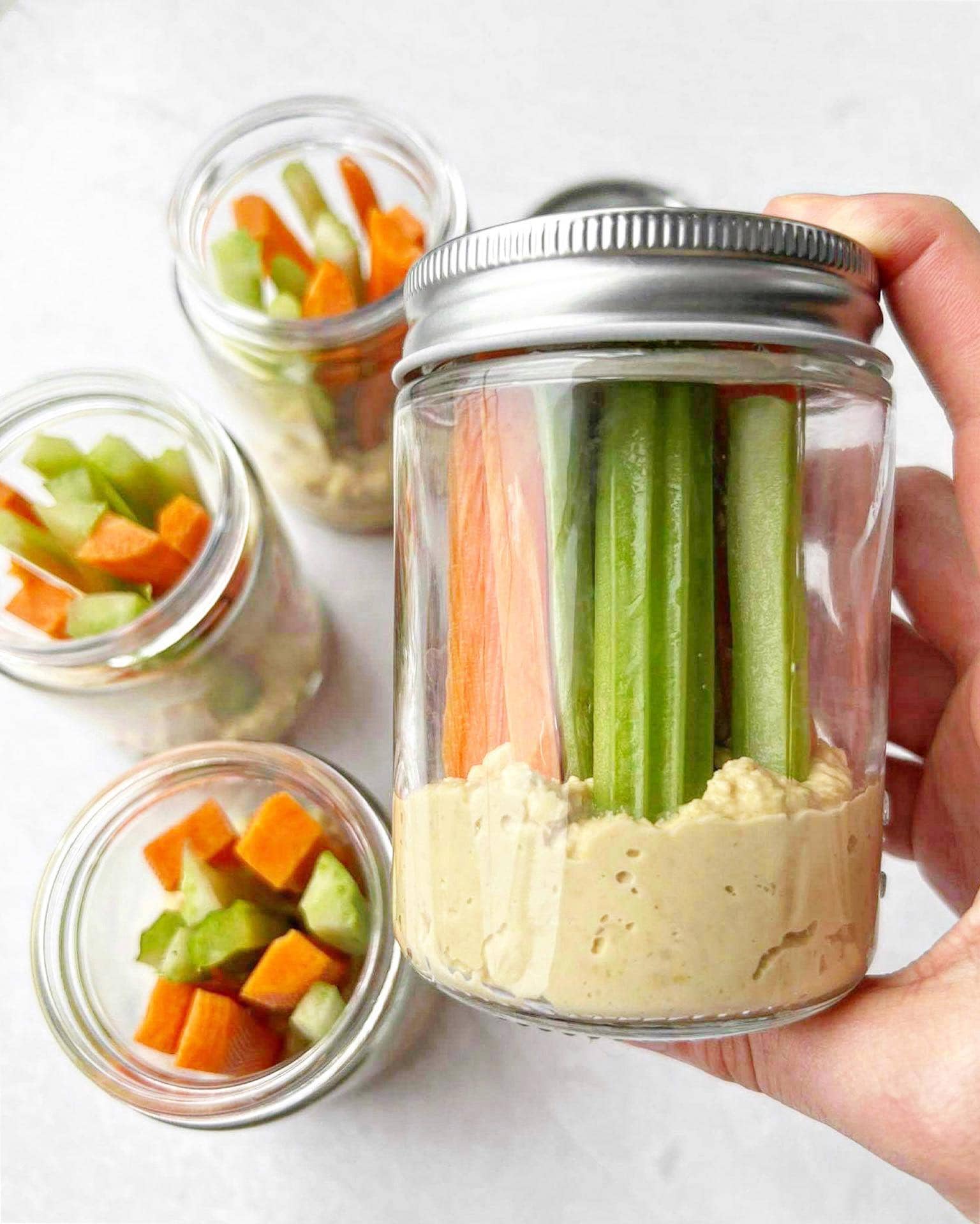 Hummus & Vegetable Stick Snack Jars - Nourish & Tempt