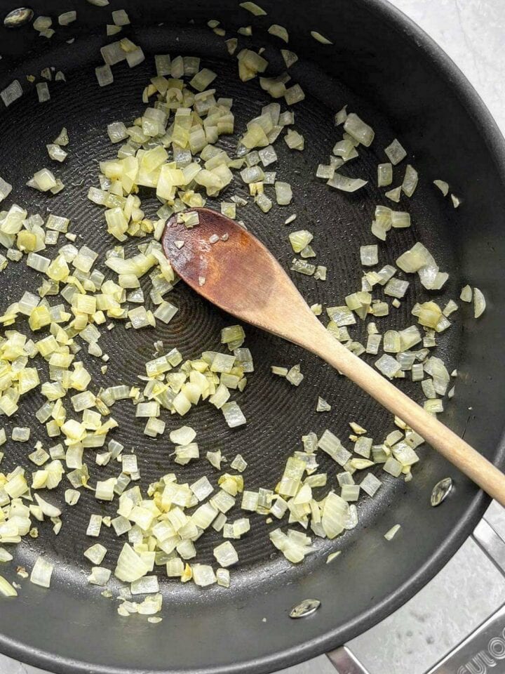 Sauté onions and garlic in olive oil.