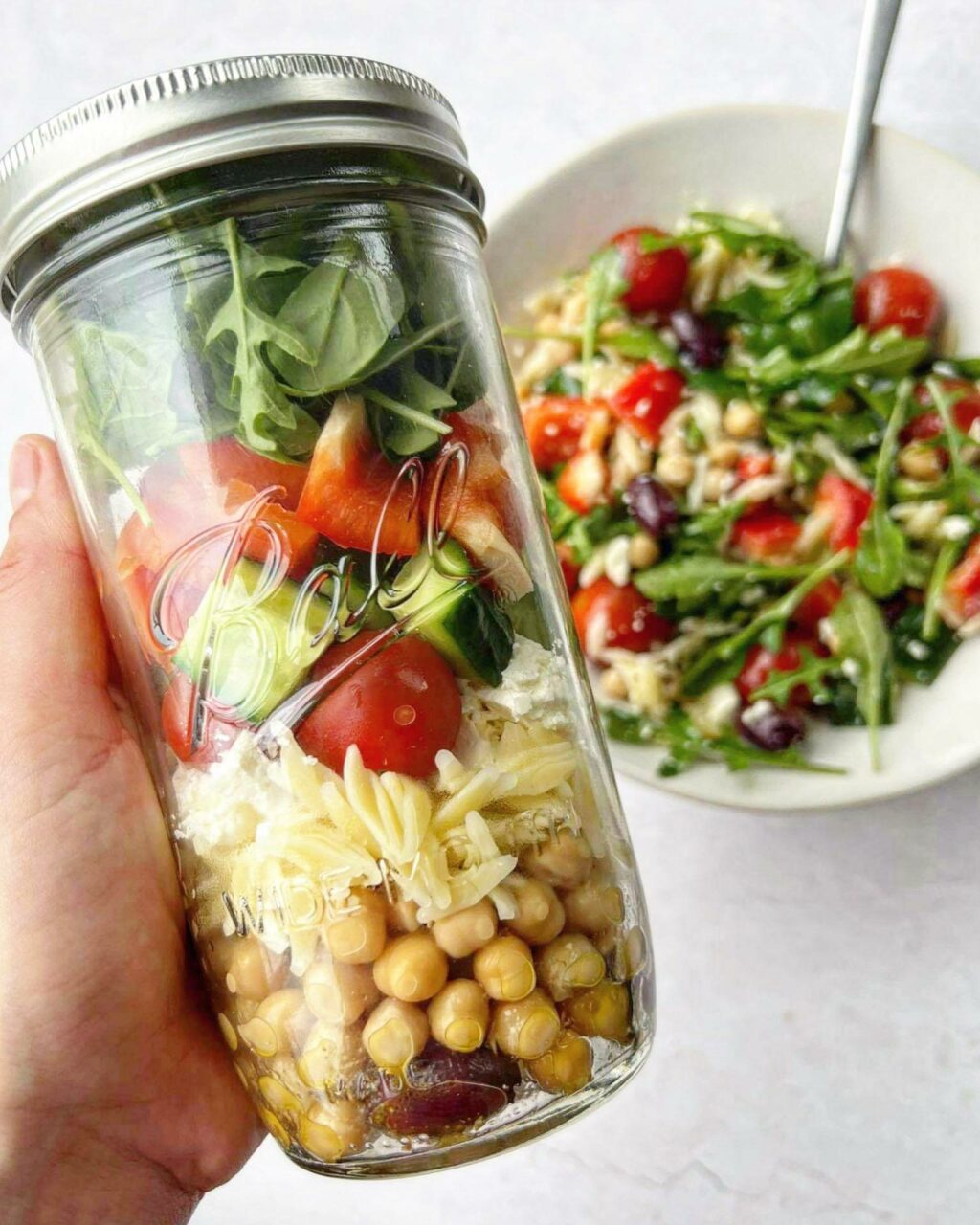 Mediterranean Chickpea Orzo Salad Jars - Nourish & Tempt