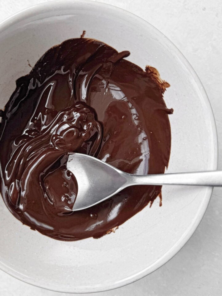 Dark chocolate melted in the microwave.