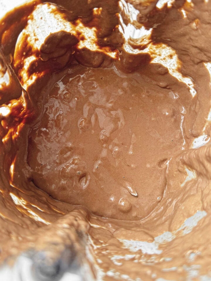 Smooth consistency of a blended chocolate chia pudding.
