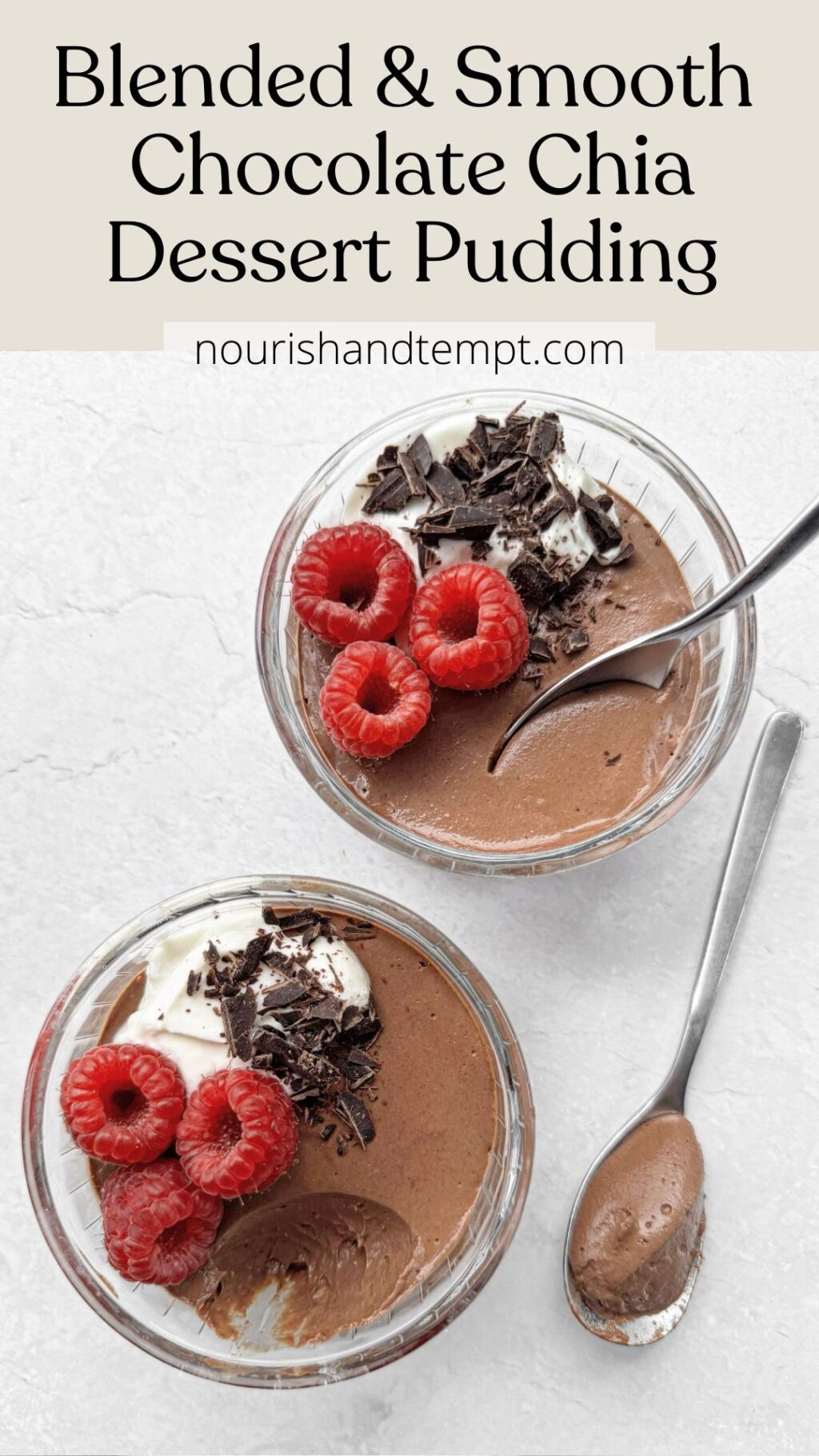 Pinterest Pin Image for Blended Chocolate Chia Dessert Pudding
