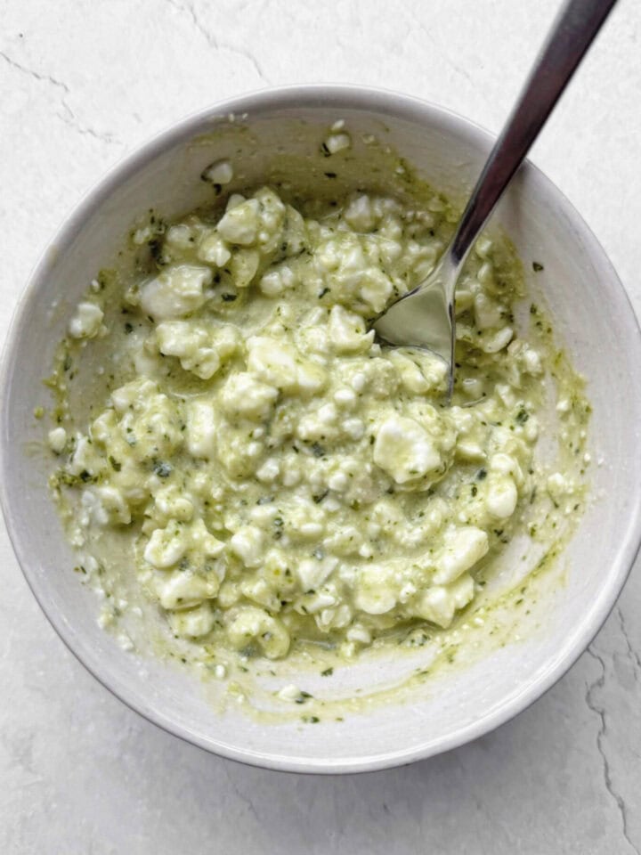 Pesto mixed with cottage cheese